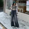 Jeans de pierna ancha estilo e-retro americano para mujer, primavera y otoño 2023, nuevos, negros, grises, forrados de polar, de cintura alta, rectos, de campana