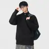 Suéter de punto con cuello alto y media cremallera para hombre, estilo retro americano, holgado, Otoño 2025, Invierno, Nuevo tejido, Tendencia de pareja