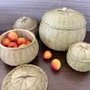 Bule Caixa de armazenamento de bambu Produtos de bambu feitos à mão para uso doméstico com tampa Cesta de bambu Cesta Cesta Caixa para Bolo