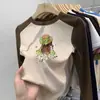 Nueva Camiseta de Manga Larga con Retazos para Niñas Otoño e Invierno Versátil De Rong Base Cepillada para Niños Cuello Redondo Ropa Interior