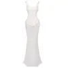 Suporte Inglês Transfronteiriço Estilo Europeu e Americano Design com Cordão Plissado Caimento Solto Sexy Vestido Longo Linha A Vestido Longo para Madrinha