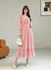 Vestido feminino plissado plus size Miyake de comércio exterior europeu e americano com babados, bordados elegantes e mangas sino
