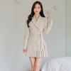 Yujie fan estilo profissional terno colarinho moda plissado jaqueta profissional cross-border roupas femininas outono nova moda terno saia