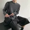 Camiseta Retro Americana Texturizada Estilo Old Money Gola Redonda Manga Longa para Homens e Mulheres Outono Inverno Simples Solta Casual Camada Base Tendência