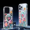 Capa Magnética Mar de Flores Adequada para Apple iPhone 15/16/17 Pro Max Transparente Cobertura Total 16 Capa de Proteção para Celular