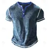 Camiseta Polo Masculina Minimalista 3D de Verão, Top com Estampa Texturizada 3D e Gola V de Manga Curta, Caimento Casual, Respirável