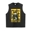 Camiseta de manga corta con estampado de anime japonés, lavado desgastado, talla grande, holgada, cuello redondo, manga larga