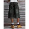 Talla europea [Cruzado para Hombre] Nuevos shorts de mezclilla negros para hombre, estilo callejero, con estampado de letras, sin elasticidad, para verano
