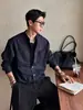 Camisa Retro Azul Oscuro para Hombre de Otoño Estilo Old Money Ropa de Trabajo Manga Larga Hombro Normal Holgada Casual Cuello Solapa Prendas de Abrigo