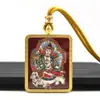 Pingente Colar Thangka de Cinnabar Dourado Pintado à Mão, Santo Padroeiro do Zodíaco Wuye, Vida Passada e Presente, Pingente Zakiram
