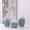 Vaso Cerâmico Azul com Mudança de Forno de Esmalte Flow Ornamento Decoração de Casa Vaso Branco Queimado Arranjo de Flores Conjunto de Três Peças Transfronteiriço