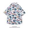 Verão Vintage Pintura a Óleo Retrô Gola Estampa Total Tendência Americana Masculina High Street Casal Camisa Manga Curta