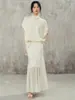 Elegância delicada, saia de tricô de lã Merino de 16 pontos, habilmente trabalhada, com organza sobreposta, saia leve estilo sereia francesa