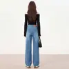 Jeans de pierna ancha estilo vintage para mujer, estilo americano, fluidos, de corte holgado, versátiles, adelgazantes, de pierna recta, pantalones hasta el suelo
