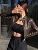 Chaqueta corta estilo biker, fresca y estilizada, con cuello alto, para mujeres petite. Chaqueta corta de otoño ajustada para ir al trabajo, estilo 'hot girl'