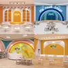 Instituições de ensino parede da sala de aula revestimento de parede host pequeno palco de eloquência decoração de fundo aula de treinamento de fala para transmissão parede da sala de aula