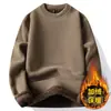 Sudadera gruesa de franela para hombre, nueva para otoño e invierno, cuello redondo, forrada de forro polar, jersey de manga larga cálido integrado