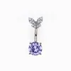 Anel de umbigo em formato de borboleta com zircônia colorida transfronteiriço, piercing de umbigo, joia para perfuração corporal, fábrica de origem, atacado online