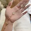 Collar Láser Buqi Lati Oro Rosa Cepillado Italiano Trébol de Cuatro Hojas Pulsera de Cinco Flores Anillo Láser Pendientes