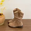 Elegantes botas femininas de outono na altura da panturrilha, novo modelo 2025, botas curtas estilo cowboy western Maillard, botas de cavaleiro Martin
