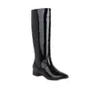 Botas Longas de Couro Verniz Vermelho para Mulheres, Novo Estilo Outono e Inverno, Salto Grosso, Botas de Cano Alto sem Cadarço, Bico Fino, Versátil, Botas de Cano Alto para Mulheres