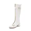 Botas de montar para mujer estilo europeo y americano, hebilla de cinturón, tacón medio, caña alta, talla grande 22-6
