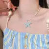 Collar con Colgante de Estrella de Mar y Cuentas para Mujer, Estilo Vacaciones en la Costa, Cadena para Clavícula de Moda, Diseño de Nicho de Gama Alta