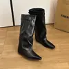 Botas Estilo Maillard Bico Fino Duas Formas de Usar Destacáveis Femininas 2026 Elevação da Palmilha Fivela Botas de Montaria de Cano Alto Acima do Joelho
