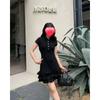 Vestido Feminino Manga Curta Gola Polo Preto Verão Novo Estilo Coreano Estilo Preppy Slim Simples Slim Saia Bolo