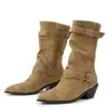 Botas de moda de tacón alto de comercio exterior para mujer, botas de tubo alto con punta de moda para otoño e invierno, botas versátiles de cuero para mujer de talla grande, botas de cuero para mujer sin cordones