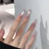 Unhas Postiças Francesas Feitas à Mão Produto Acabado Gelo Translúcido Estilo Novo Transfronteiriço Mais Vendido Desejo Puro Clareamento Toque de Luxo Laço Destacável