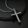 Pingente Cruz Listrado Vintage Acessório de Roupa Colar Estilo de Rua Corrente de Aço Inoxidável Masculina Versátil