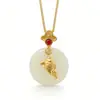 Nafoge Joyería de Plata al por Mayor Étnica Antigua Colgante de Plata de Ley 925 con Jade Natural Hetian Fuyu Colgante de Oro Antiguo