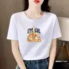 Camiseta Feminina Manga Curta Tendência Ásia Central e do Sul, Verão Estilo Coreano Fofa Estampa de Desenho Animado Ins Top para Estudante, Comércio Exterior