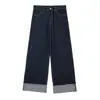 Conjunto de Jaqueta Jeans Retrô Feminina Trafza Jaqueta de Lapela de Botão Único Manga Longa Jeans de Cintura Alta Wide-Leg