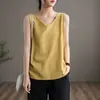 Camisola, Chaleco Artístico sin Mangas de Cuello Redondo, Ropa Nueva de Verano para Madres, Top de Color Puro, Camisa Básica Ajustada de Talla Grande