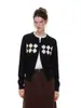 Suéter cárdigan de punto retro de alta gama con patrón de rombos negros para mujer, corte ajustado, top adelgazante para otoño e invierno