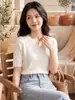 Camiseta feminina estilo coreano, pura e atraente, de tricô trançado, gola redonda, manga curta, para o início do outono 26, design de alta qualidade, top deslumbrante