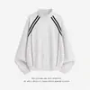 Jaqueta Suéter Cardigan Masculino Outono Moda Street Style Retalhos com Fita, Estilo College Tendência Solta Casaco Esportivo