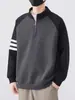 Nova Cor Bloco Manga Raglan Meio Zíper Pulôver Gola Alta Moletom para Homens e Mulheres Camisa Casual Elegante Manga Longa Tendência