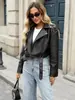 Comercio Exterior Transfronterizo Chaqueta de Cuero para Mujer Estilo Chica Caliente Europea y Americana Chaqueta de Cuero Artificial para Motocicleta Chaqueta Corta de Verano con Solapa Diagonal