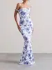 Amazon Europeia e Americana Aliexpress Vestido Sexy Costas Nuas Estampa de Leopardo Verão 2025 Novo Sexy Slim Longo