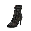 Sapatos de Salto Alto para Jazz Dança Sapatos de Jazz Fivela de Cinto Recorte Saltos Pretos Botas Curtas Sexy Sexy Saltos Altos