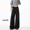 Pantalones de vestir casuales negros con caída para hombre, primavera y otoño, nuevos, retro americano, holgados, casuales, versátiles, de pierna recta, hasta el suelo