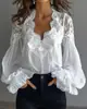 Camisa de Encaje Patchwork con Mangas Abullonadas y Pliegues para Mujer, Moda Independiente Europea y Americana 2026