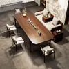 Mesa de centro de madera de nogal y mesa integrada para estación de té, tablero grande de madera maciza, estilo chino nuevo, adecuada para sala de estar, hogar, oficina, mesa y sillas modernas de lujo ligero