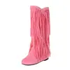 Botas Casuales de Tacón Bajo de Cuña Botas con Borlas Multicapa Borla Alta Botas de Exportación Amazon Tallas Grandes 40-48