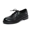 Sapatos femininos de couro genuíno, salto baixo, salto baixo, mocassins com cadarço, novo modelo primavera e outono 2026, couro bovino, corte profundo, preto, sapatos femininos casuais