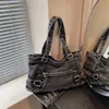 Moda Nuevo Bolso Tote de Mezclilla Lavado Desgastado Portátil Bolso de Hombro Ropa de Trabajo Bolso para Motocicleta Bolso Tote de Mezclilla