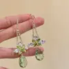 Nuevos Pendientes Retro de Moda Estilo Chino con Flor de Diamante Verde y Borla para Mujer, Moda de Nicho, Lujo Ligero, Temperamento Exquisito, Pendientes Versátiles